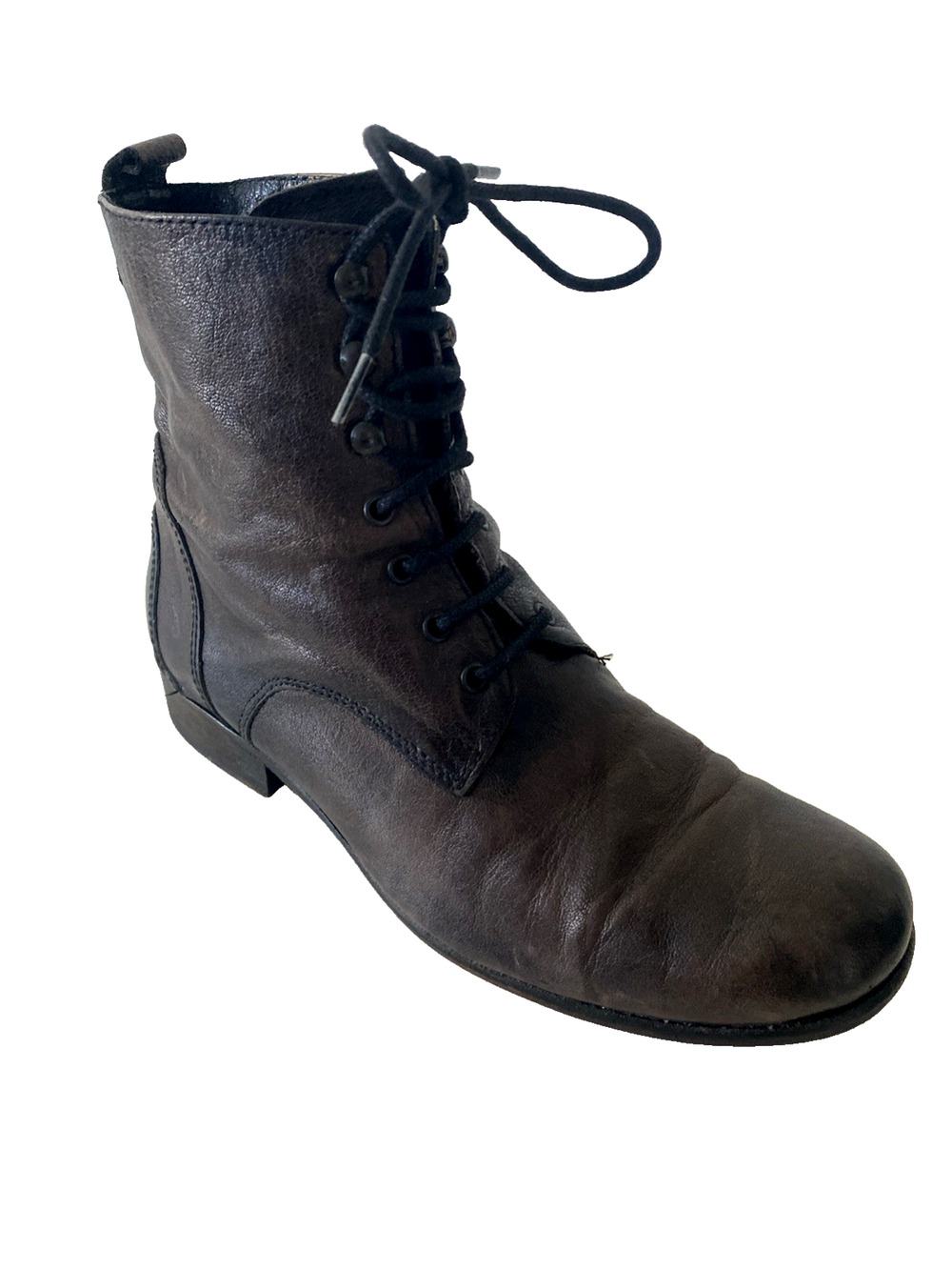Agnes B Ankle Boot Distressed Leather Brown Round Toe Lace Up Low Block Heel 37